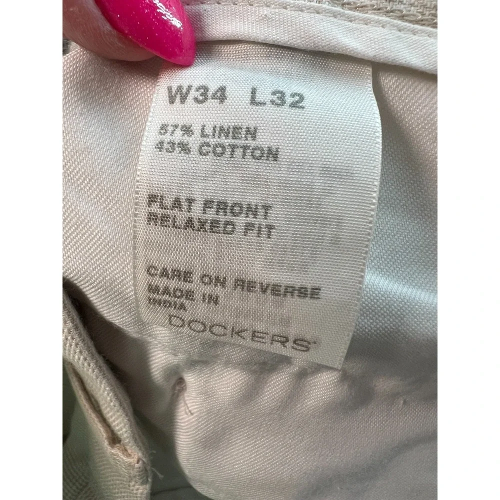 Dockers Premium Men's Pants W34 L32 Khaki Flat Front‎ Relaxed Fit Actual 34x30.5